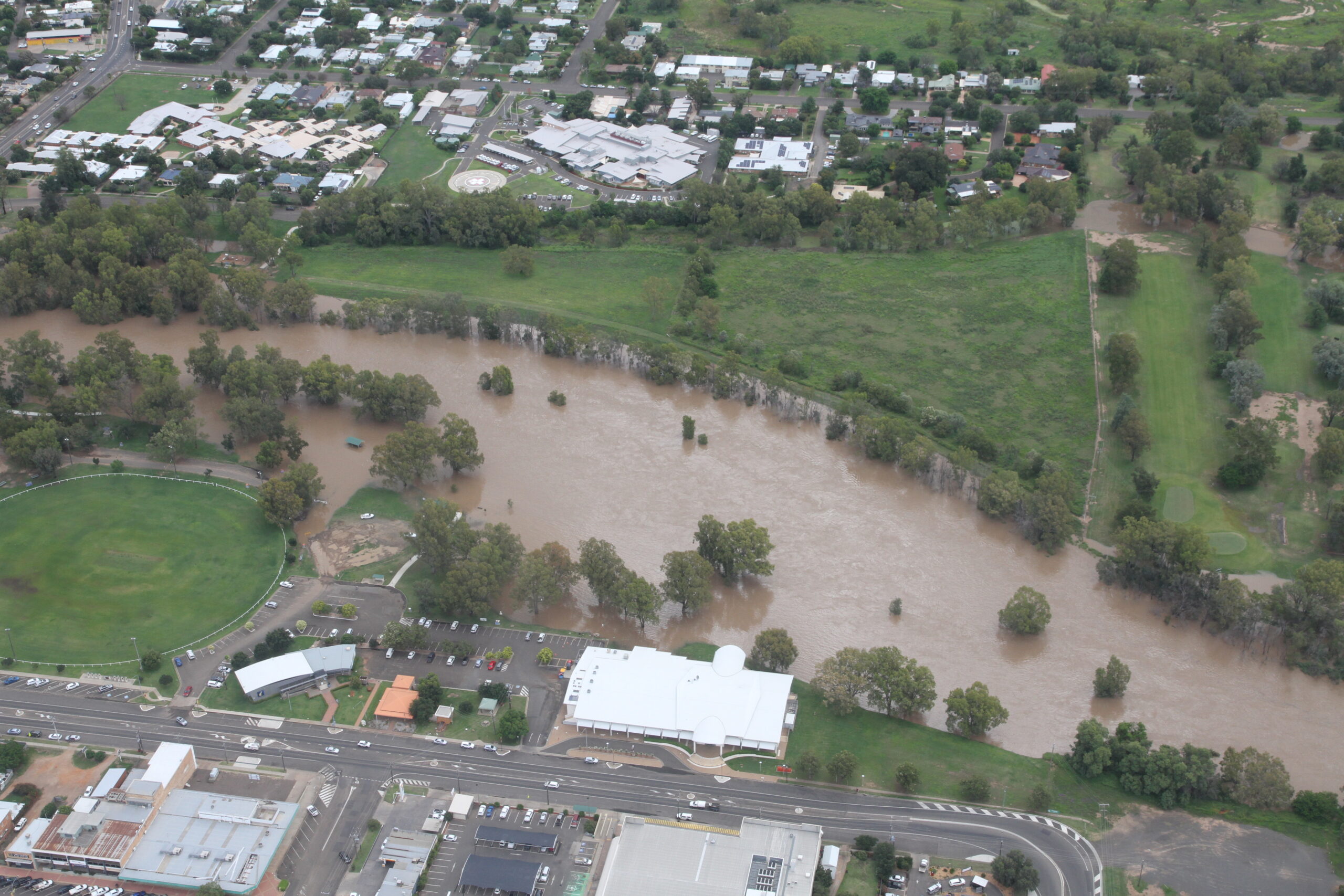 The swollen creek pictured from above on Friday afternoon.