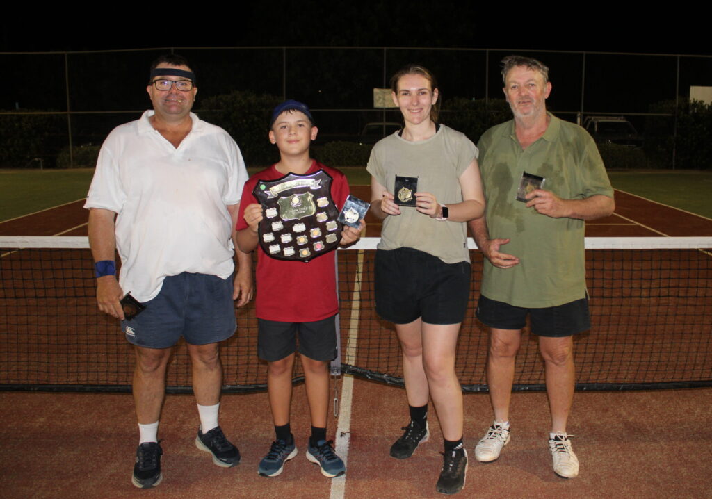 Narrabri District Tennis Association’s October-December four-person teams doubles competition B-grade final winners - Damian Murphy, Alistair Dowdell and Alexis and Dean Holland.