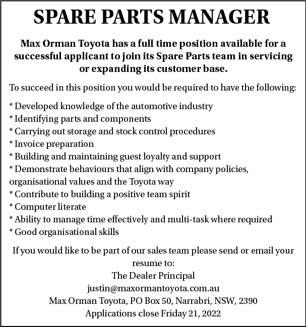 Max Orman Toyota – Spare parts Manager