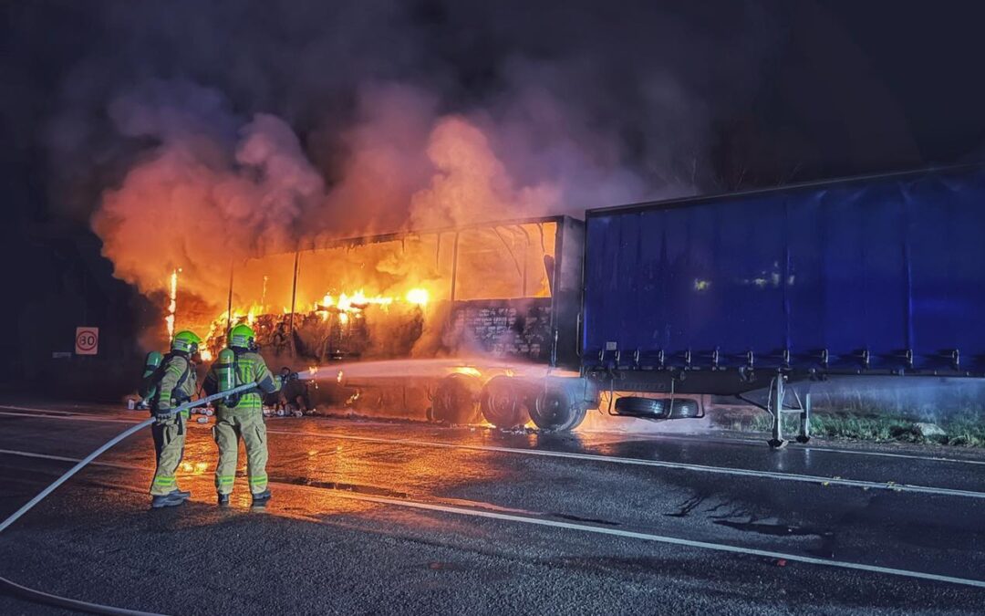 Crews tasked with clean-up after highway truck blaze