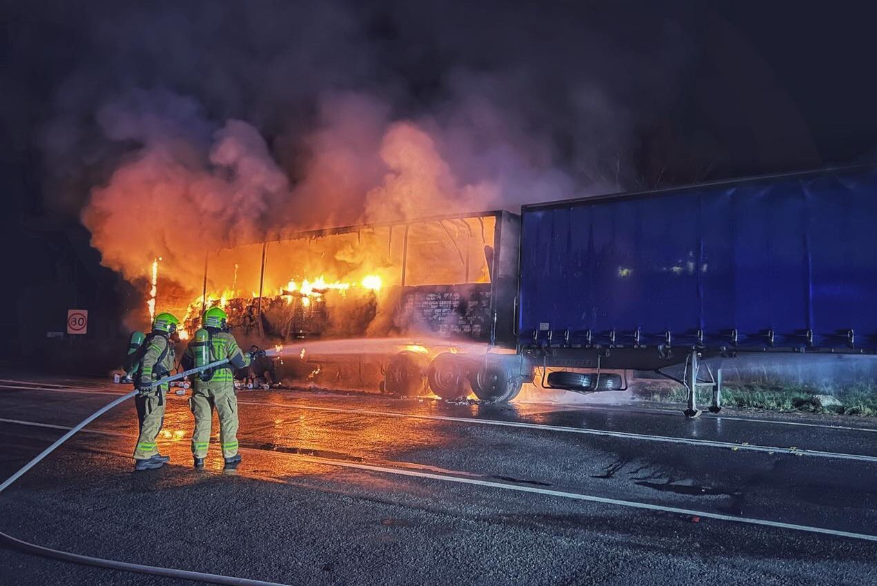 Crews tasked with clean-up after highway truck blaze