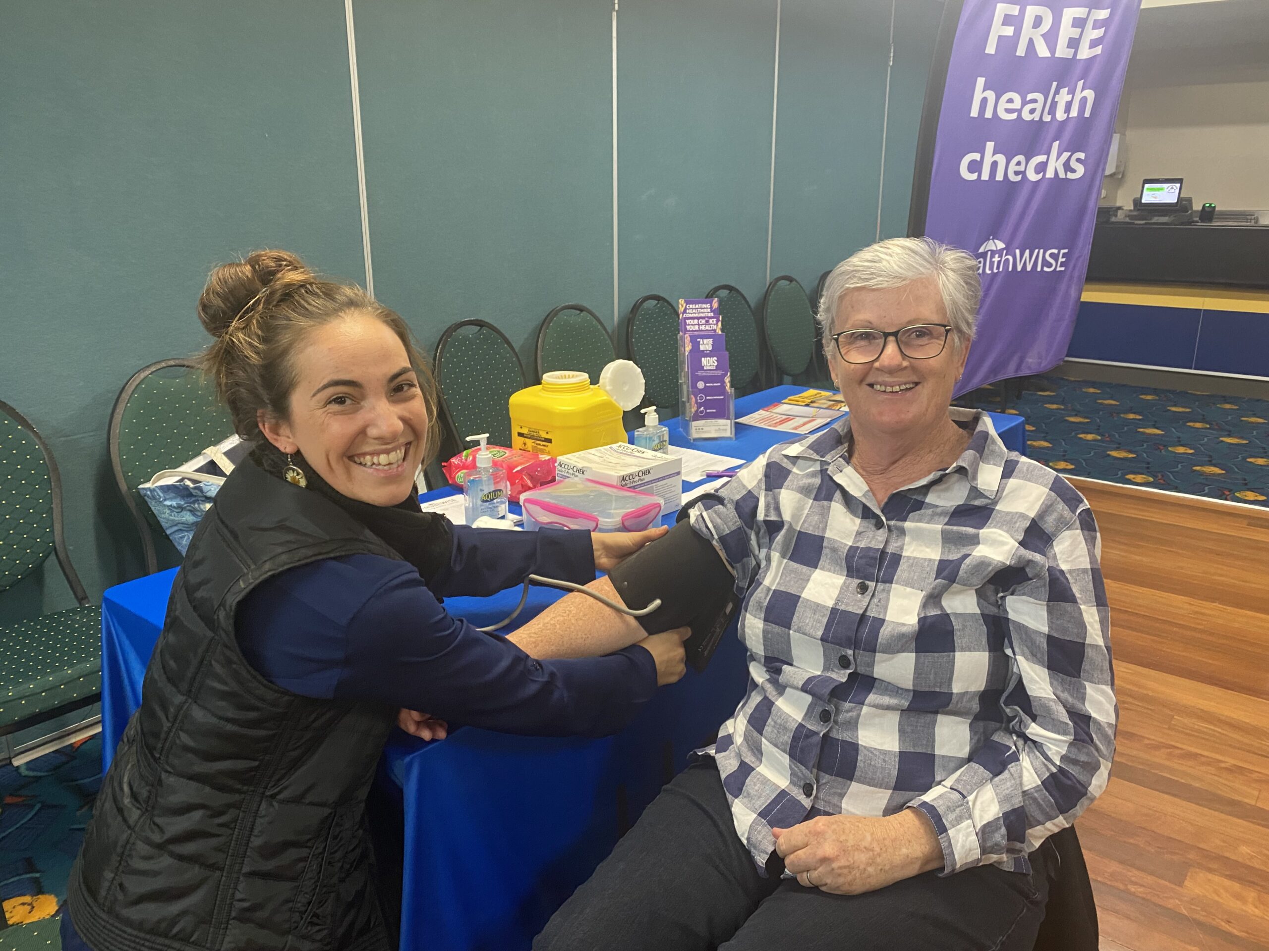 Carla Twigg from Healthwise was offering free health checks, pictured with Jenny Melton.