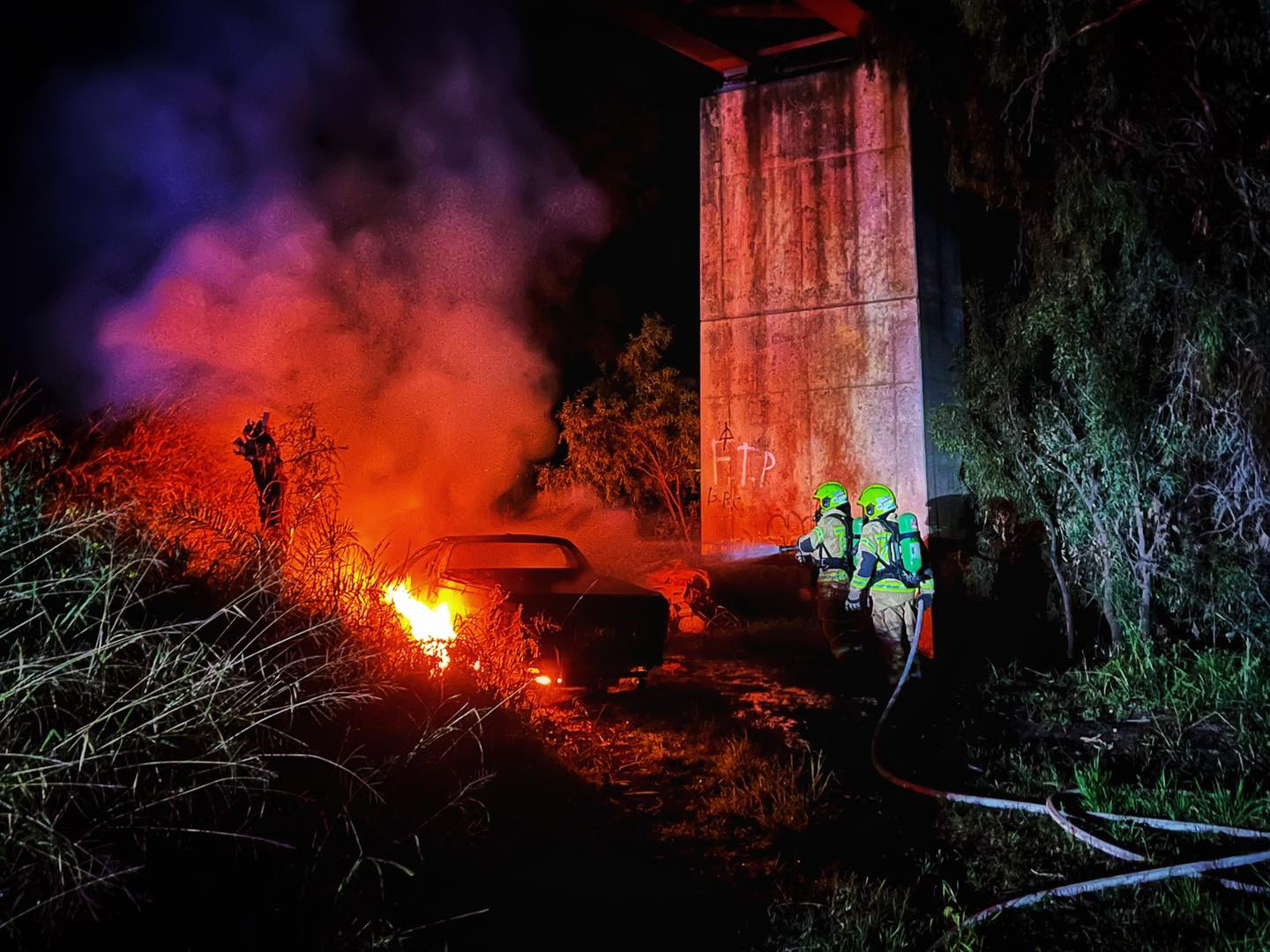 Firefighters called to ute blaze under Selina Street bridge