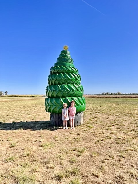 The creative Christmas display has attracted locals and visitors to stop while driving down Spring Plains Road. Kate Schwager snapped her daughters Winnie and Phoebe admiring the spectacular Boolcarrol Christmas scene, checking out Santa’s sleigh and reindeer, and in front of the giant tree made of tyres.