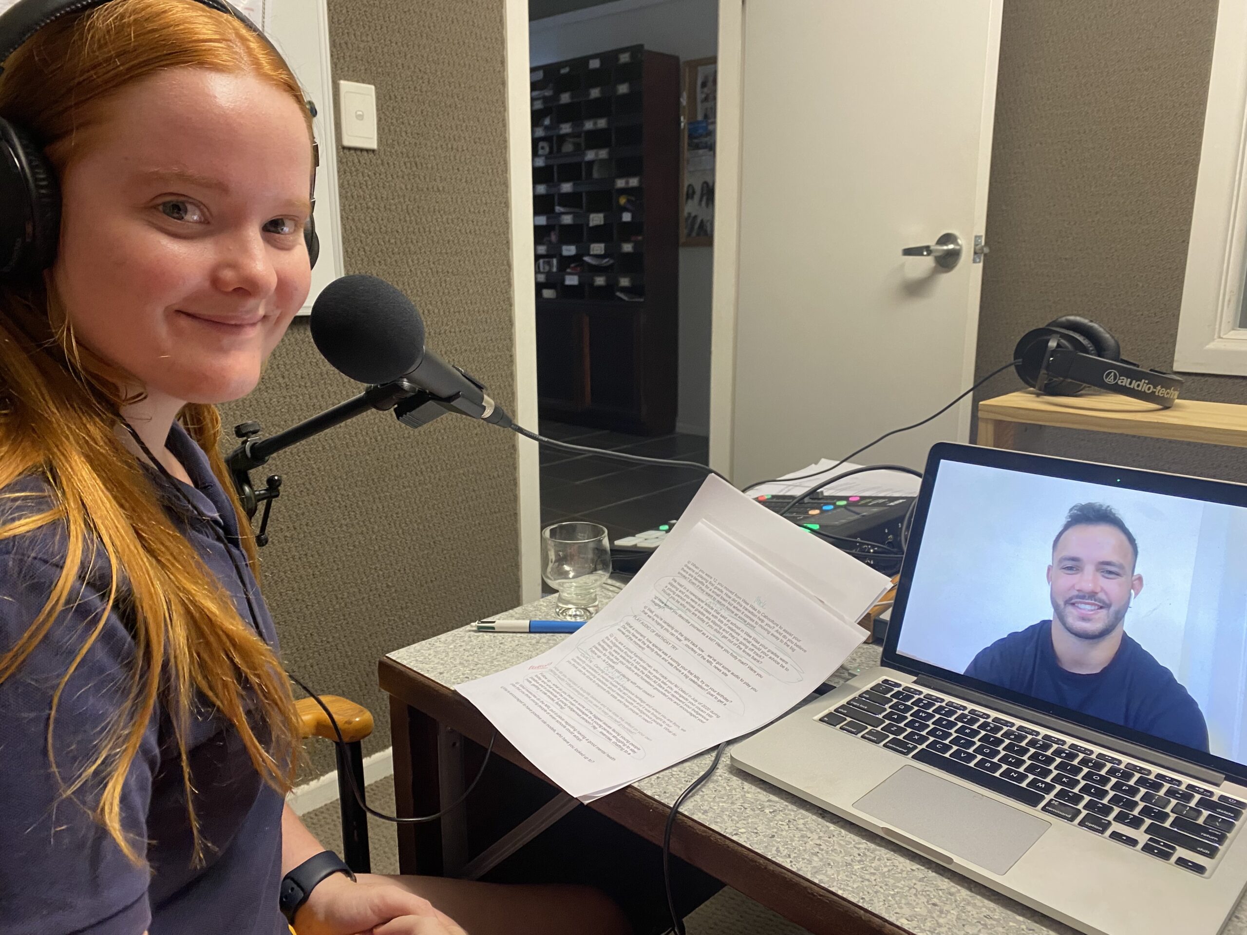 Mackenzie Jones viewing the edit of her and Caitlyn Coutts-Smith’s interview with NRL star player and proud Kamilaroi man Braydon Trindall.
