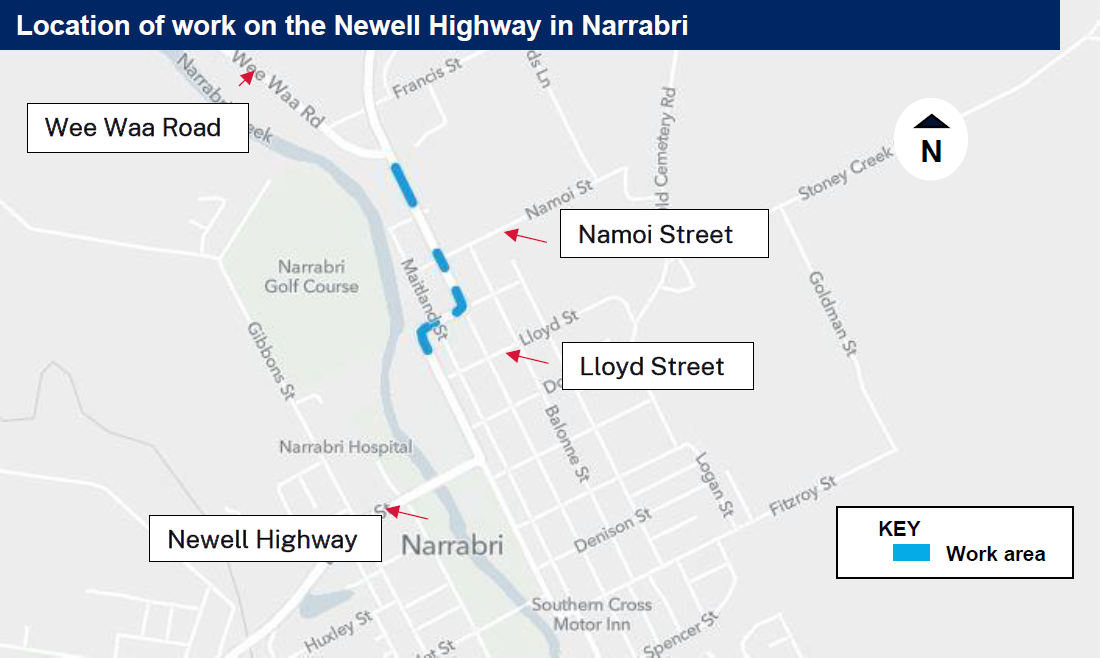 Newell Highway maintenance work to be conducted in Narrabri on Saturday