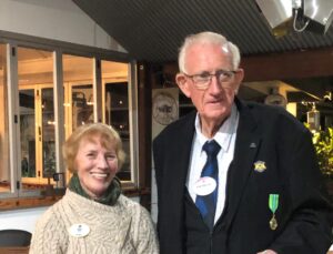 Bob Percival is congratulated on his International Lions President’s award by District 201N1 Lions Club District Governor Rosalie Davis.