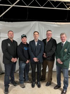 New Zealand Polocrosse president Craig Zielinski, Narrabri Polocrosse Club president Trent Mortimer, Narrabri Shire deputy mayor Darrell Tiemens, Narrabri Shire councillor Brett Dickinson and Polocrosse Australia president Mick Templeton.