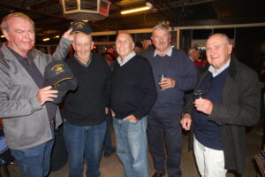 COMMEMORATIVE CAPS: Veteran Blue Boars took home a commemorative cap from their reunion weekend. Pictured at the handover, Terry Miller, Jim Robertson (1970), Ian Keene (1965), Tony Bowen (1970) and John Dunnet (1970).