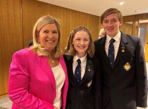 Member of the Legislative Council Bronwyn Taylor, NHS vice-captain Eliza Dampney and NHS captain Jesse Weekes.