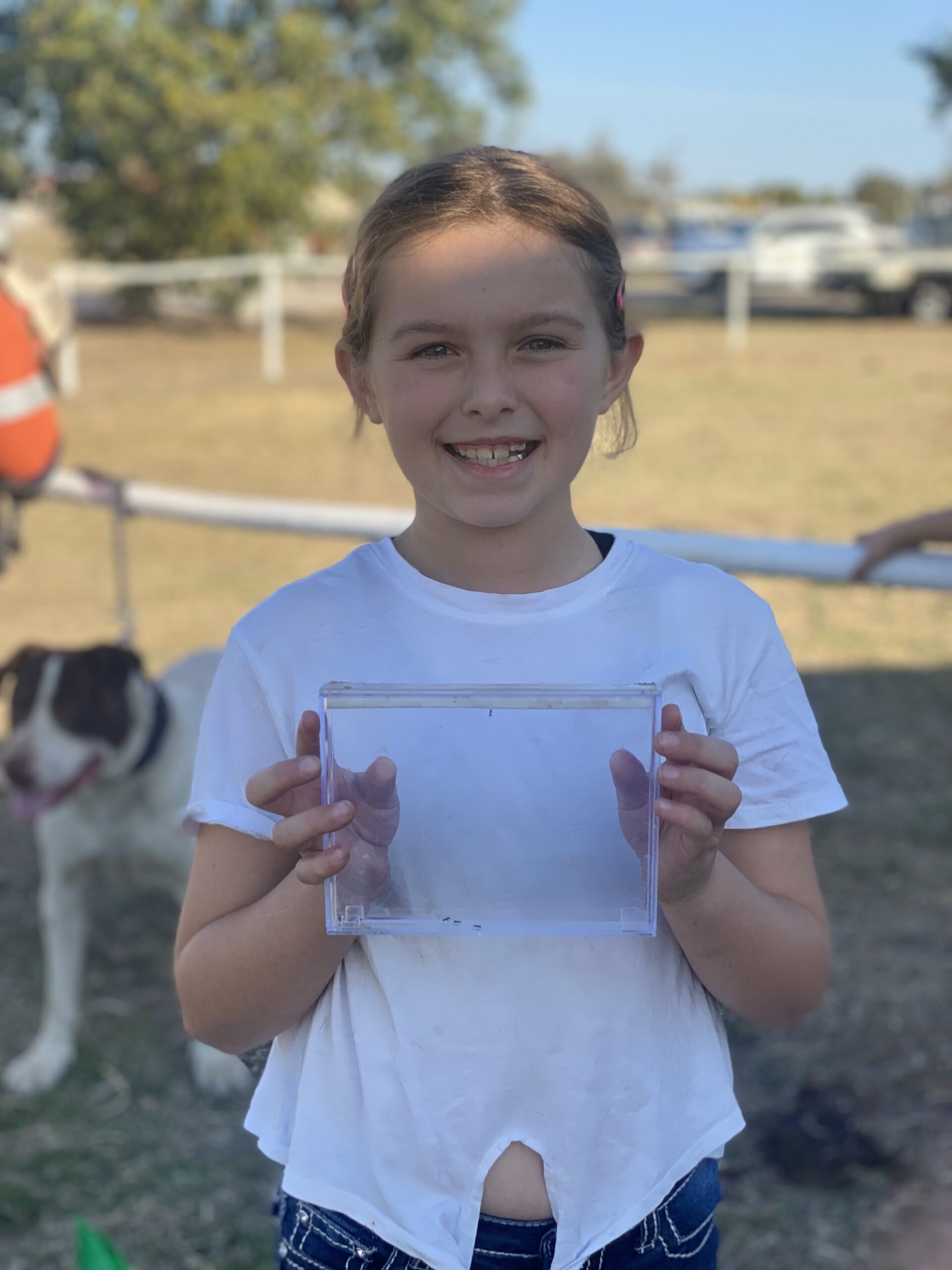 Laycey Maxwell with her container of ants.