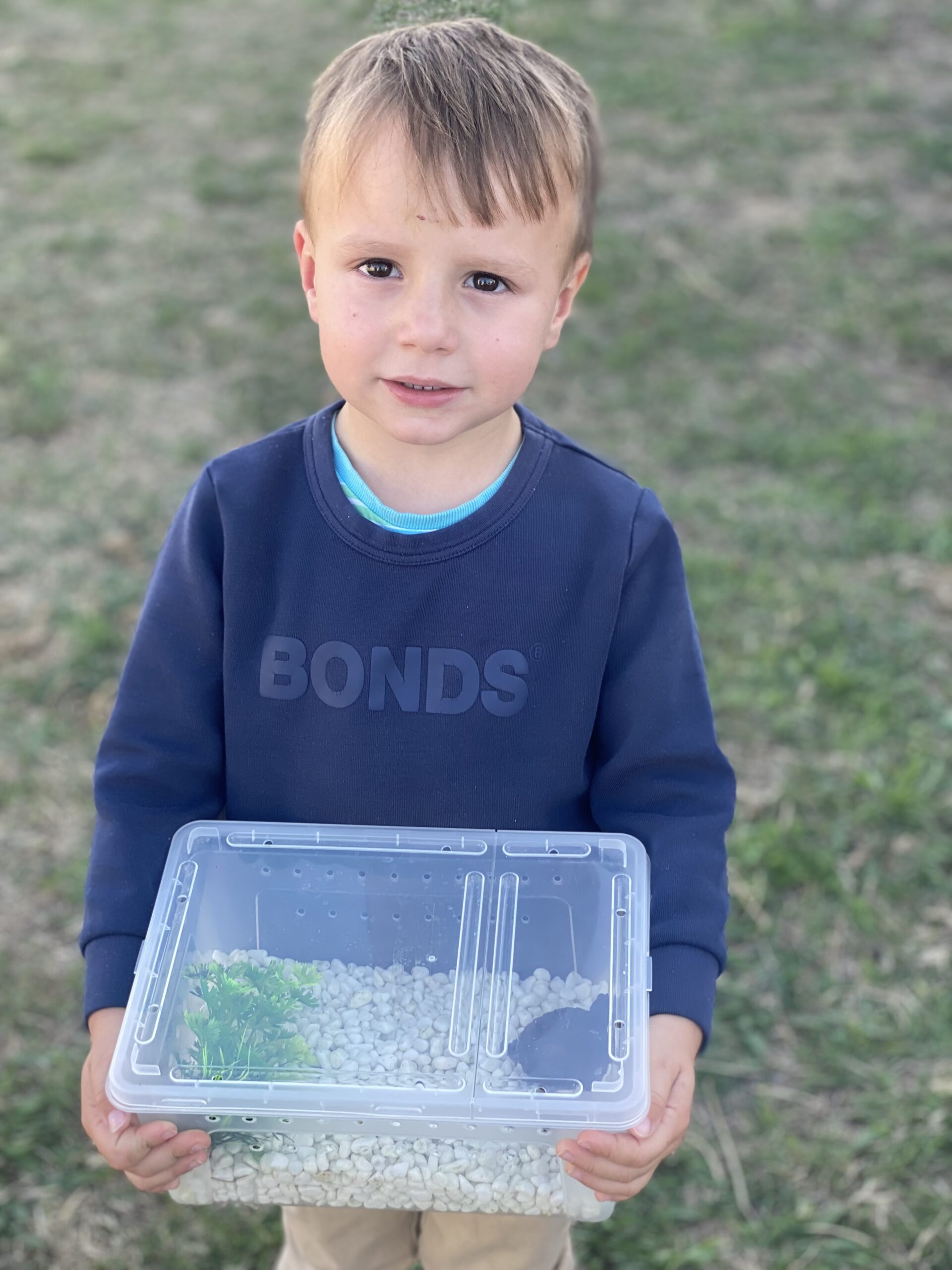 Bobby Carroll holding his brother Blair’s turtle named Squirt.