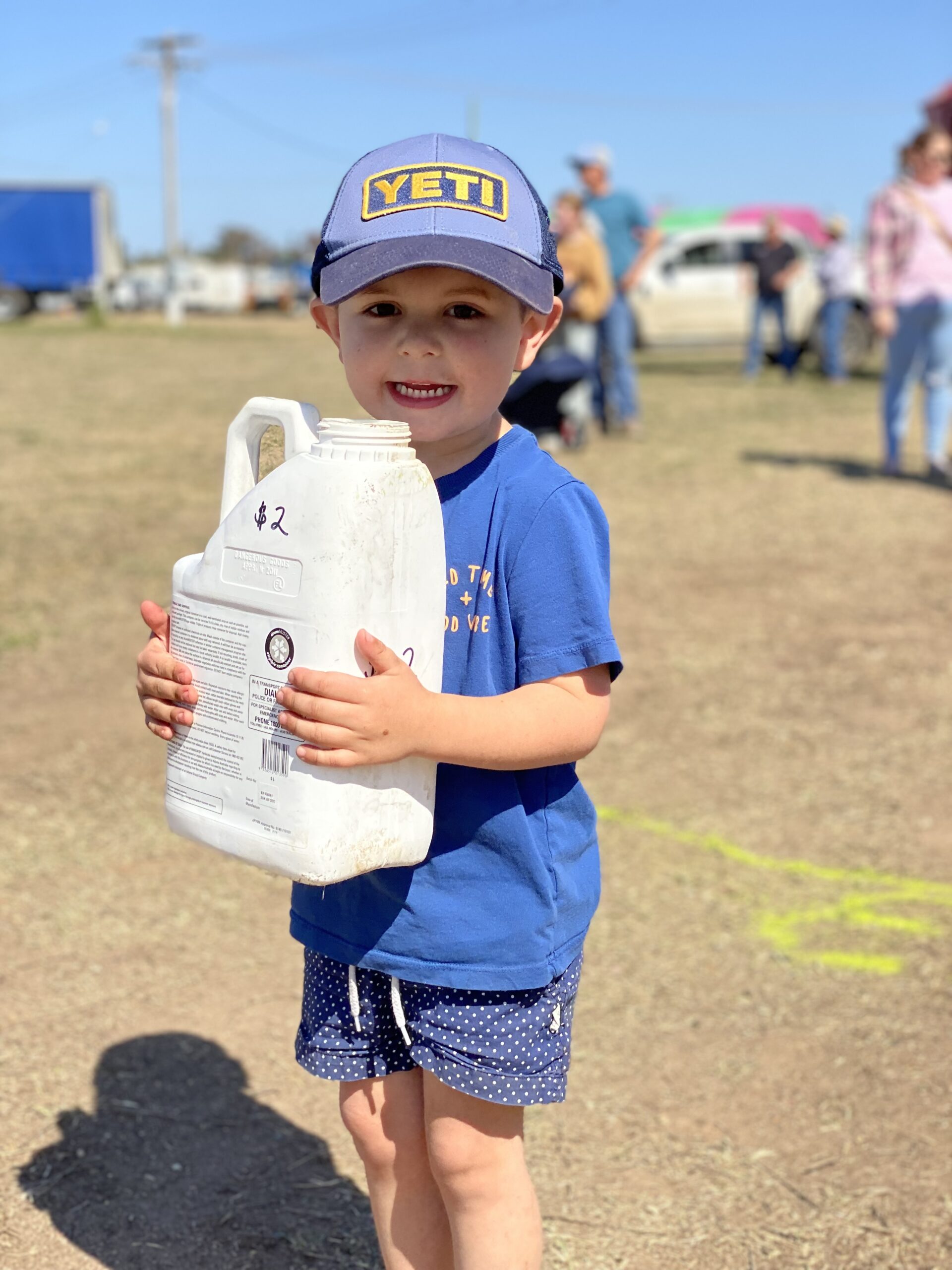 Jax Hamilton having fun at the drum throwing competition.