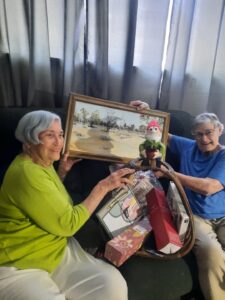Olwyn Campey and Elizabeth Spicer with the prize View Club will be raffling at Joan Burrell-Melbourne’s on Saturday during the open garden.