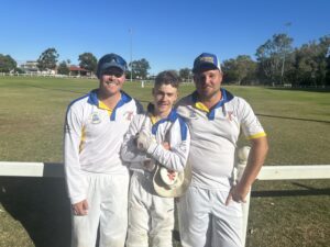 Narrabri RSL Cricket Club first XI trio Cooper Brayshaw, Bernard O’Connor and Cody Kember were brilliant in their side’s 251-run victory against Western Razorbacks at Collins Park on Saturday and they earned a clean sweep of the NDCA best and fairest points for RSL. Photo: Supplied