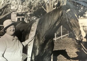 Veronica McNamara (dec) was awarded Narrabri Jockey Club life membership for her contribution to the racing industry. Pictured here with the horse which won a historical Narrabri Race Cup meeting.