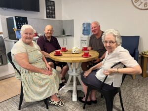 Shirley Stanford, Jeffrey Dunn, Barry Stanford and Betty Murray enjoying a cappuccino and Christmas catch up in the new Jessie Hunt Café.