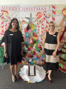 Kavina Kumar and Wanda Dunnet of the Narrabri Courier checked their list of Christmas tree winning criteria and checked it twice.