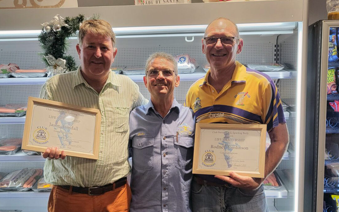 Trindall and Tomlinson named life members of the Narrabri RSL Sporting Body