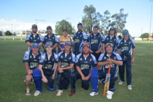 Minor premiers: Narrabri RSL Cricket Club’s second grade T20 side ahead of their match against Tatts at Hogan Oval on Friday – back, Darcy Anderson, captain Justin Saunders, Matt Tubner, Luke Baker, Beau Tomlinson, Alistair Wheeler, Craig O’Connor, front, Jason Trindall, Gabe O’Connor, Rowan Keeler, Kyle McIlrick, and Tyson Gilmore.
