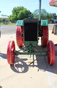 A front view of the restored Massey Harris 1936 tractor.