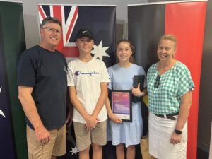 Young Citizen of the Year was awarded to Sophie Hartnett. Pictured, Bryan, Jack, Sophie and Delece Hartnett at Friday’s Australia Day awards ceremony.
