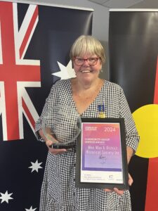 Julie Dowleans OAM accepted the Community Group Service Award for the Wee Waa & District Historical Society.