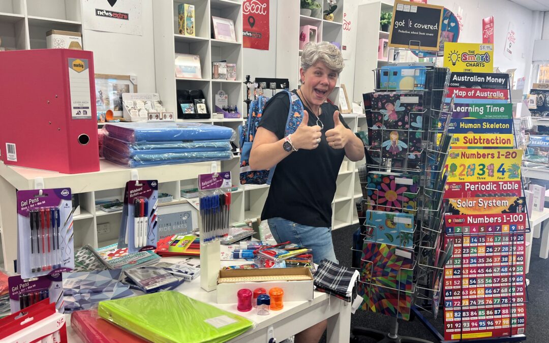 Mel’s ready to go back to school at MJ’s Newsagency
