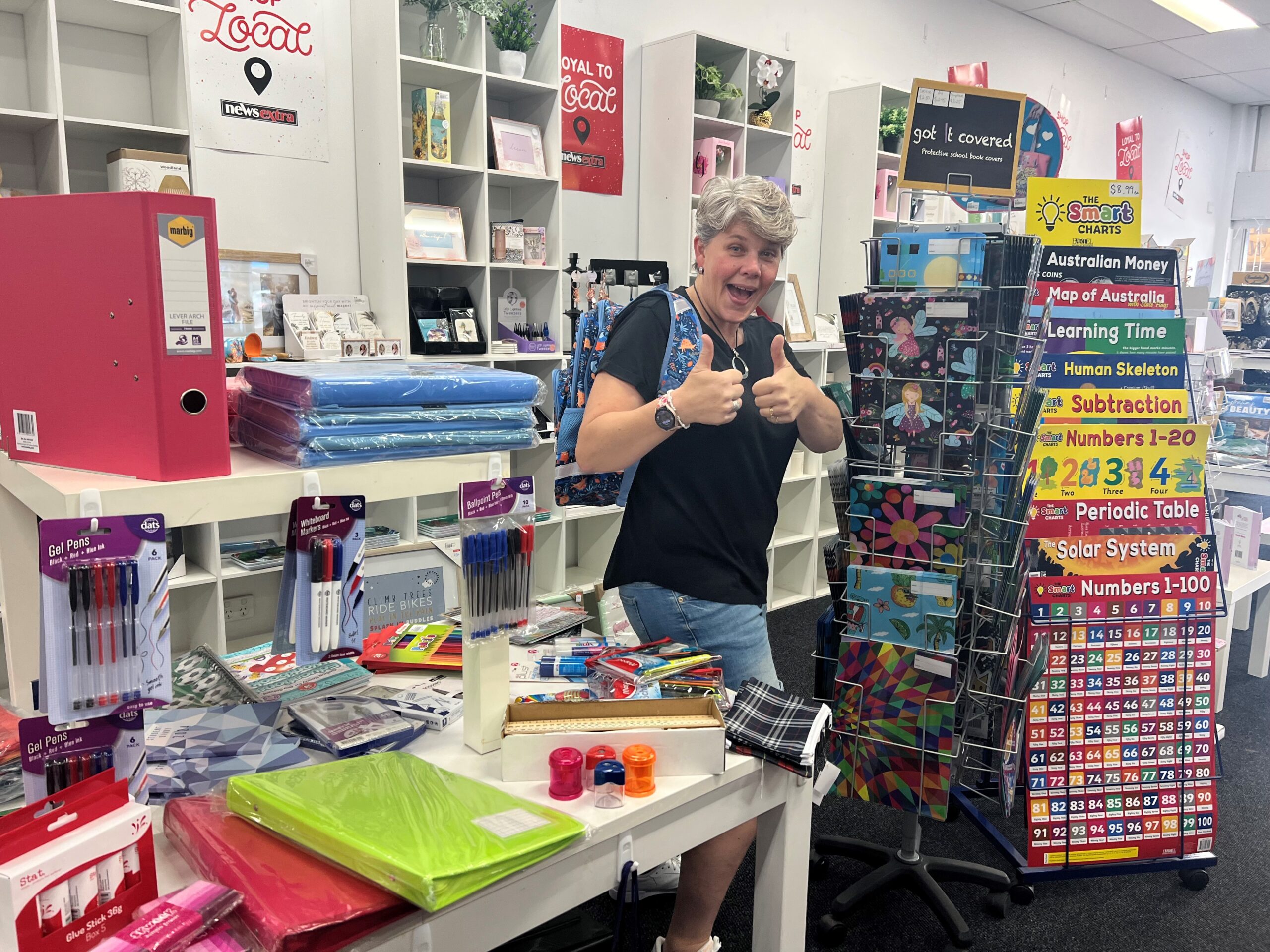 Mel’s ready to go back to school at MJ’s Newsagency