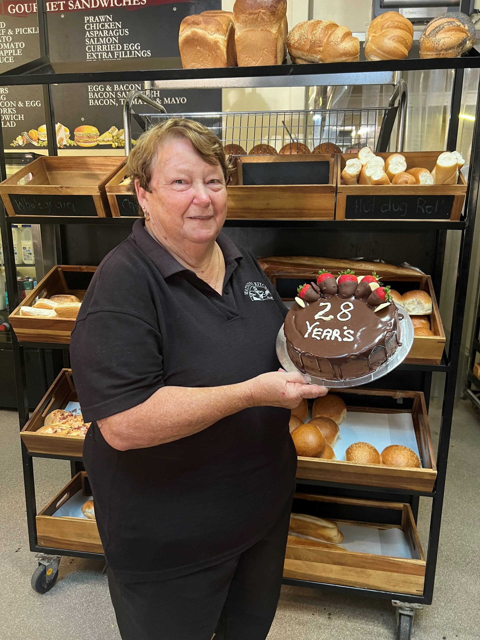 Gail Russell with her congratulatory cake.