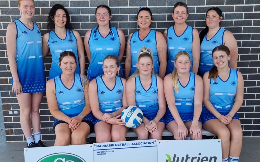 Narrabri Netball Association representative teams line up at the 2024 Senior State Titles