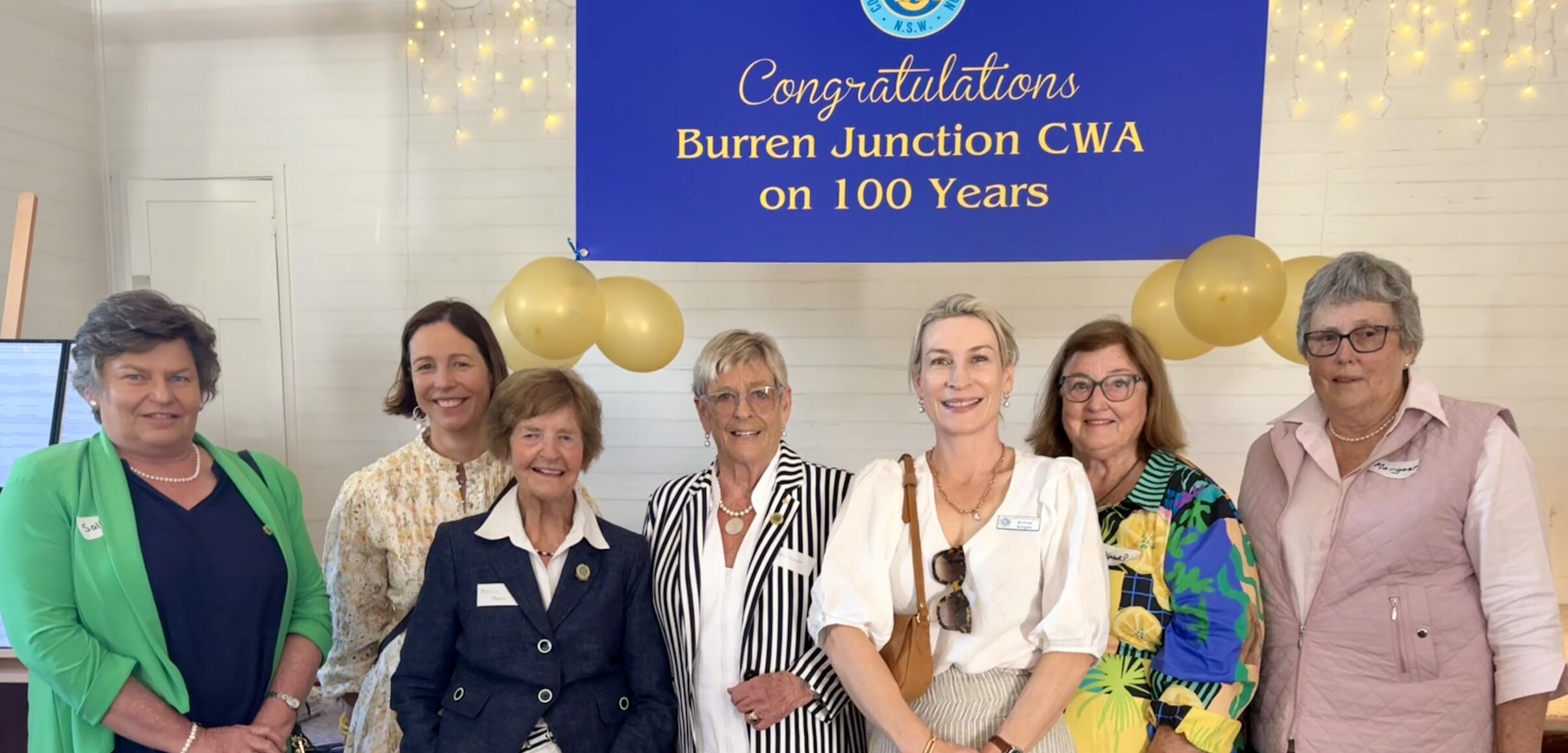 Some of the current Burren Junction CWA members at the centenary celebration on May 26, Sally Croft, Genevieve Sendall, Marcia Moore, Pam Moore OAM, Keiran Knight, Elizabeth Powell and Margaret Constable.