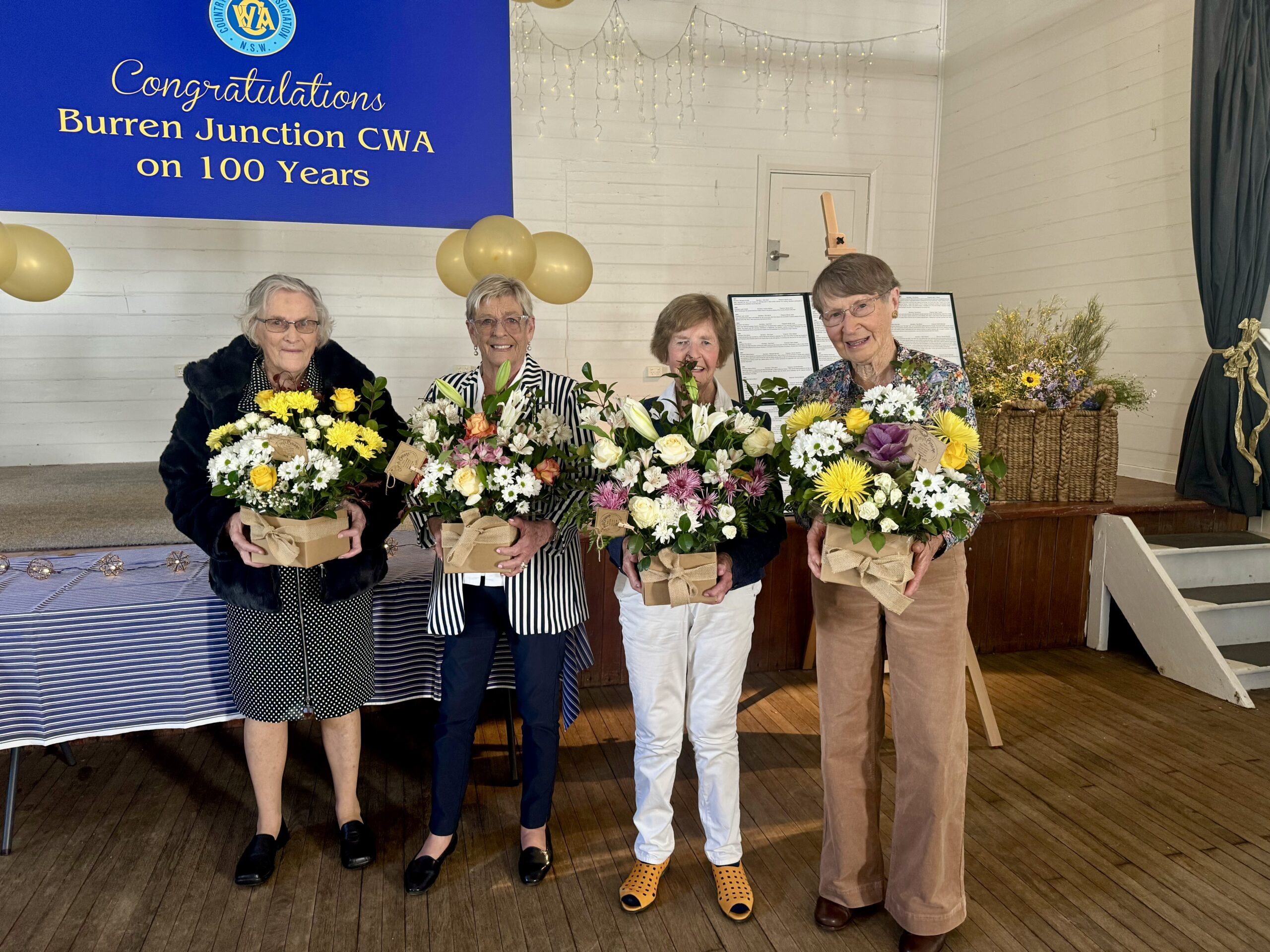 Four of the CWA Burren branch life members Janice Holcombe, Pam Moore OAM, Marcia Moore and Margaret Sendall received gorgeous bouquets of flowers, and a special mention was made of life member Deirdre Marshall who was unable to attend the day.