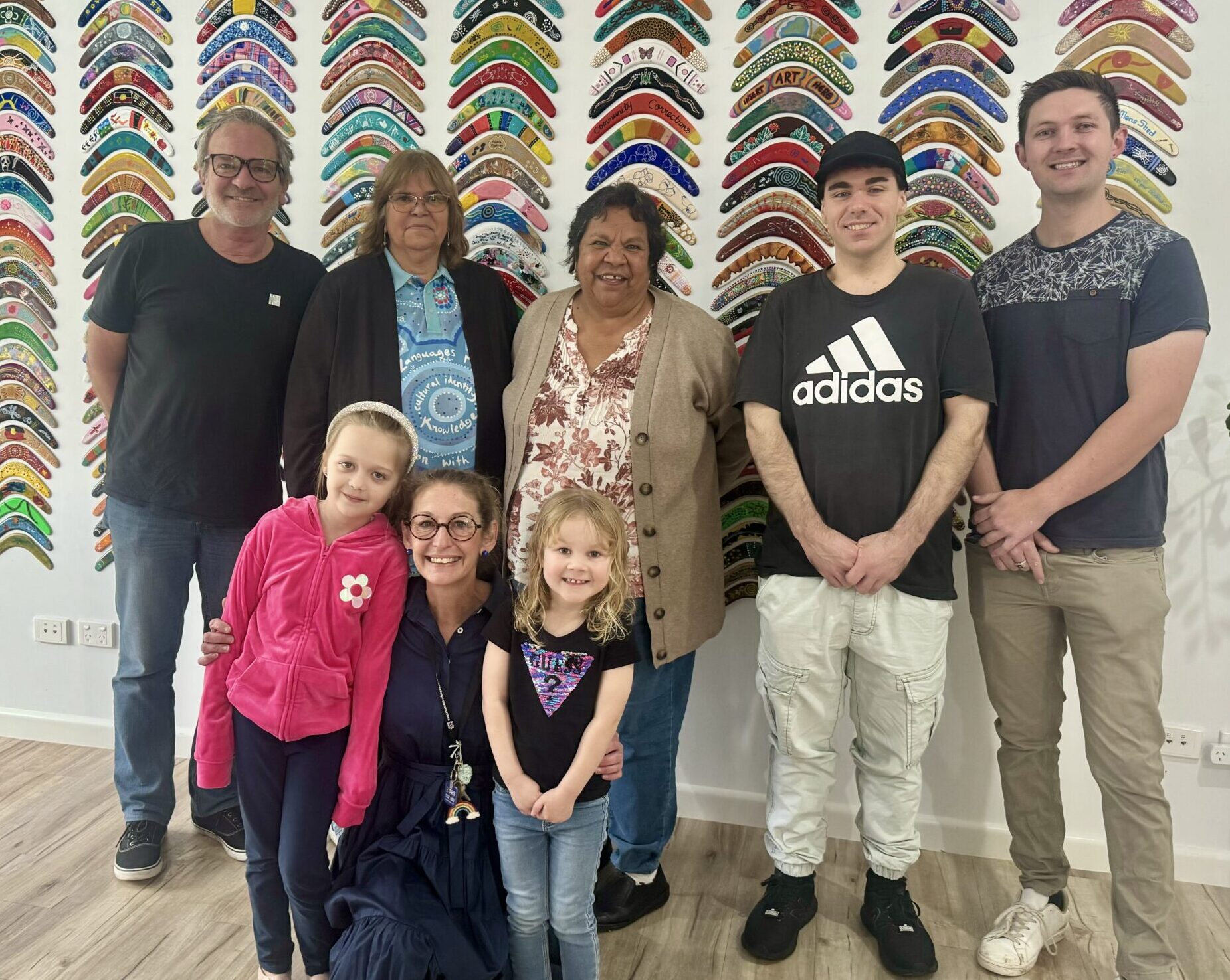 Colourful boomerangs return to Wee Waa Community Arts and Cultural Centre wall