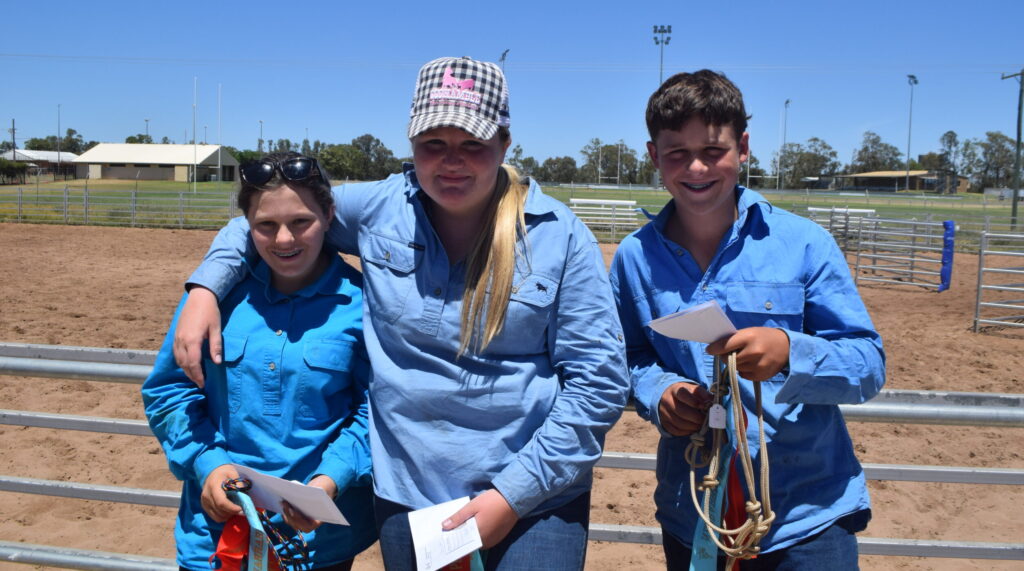 Pictured at the Narrabri Showground on Saturday during Narrabri Performance Horse Association’s arena sorting event are the junior winning team ‘Clancy Crew’ - Laura Bassett, Cael Browning and James King.