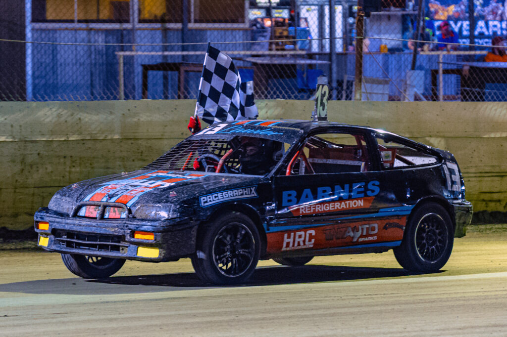 Wyatt Lawler celebrates his Tamworth Motorcycle Club speedway meeting RSA 4 cylinders division victory at Oakburn Park Speedway on Saturday night. The meeting was Wyatt’s senior speedway debut. Photo: CH Images - Blake Palmer