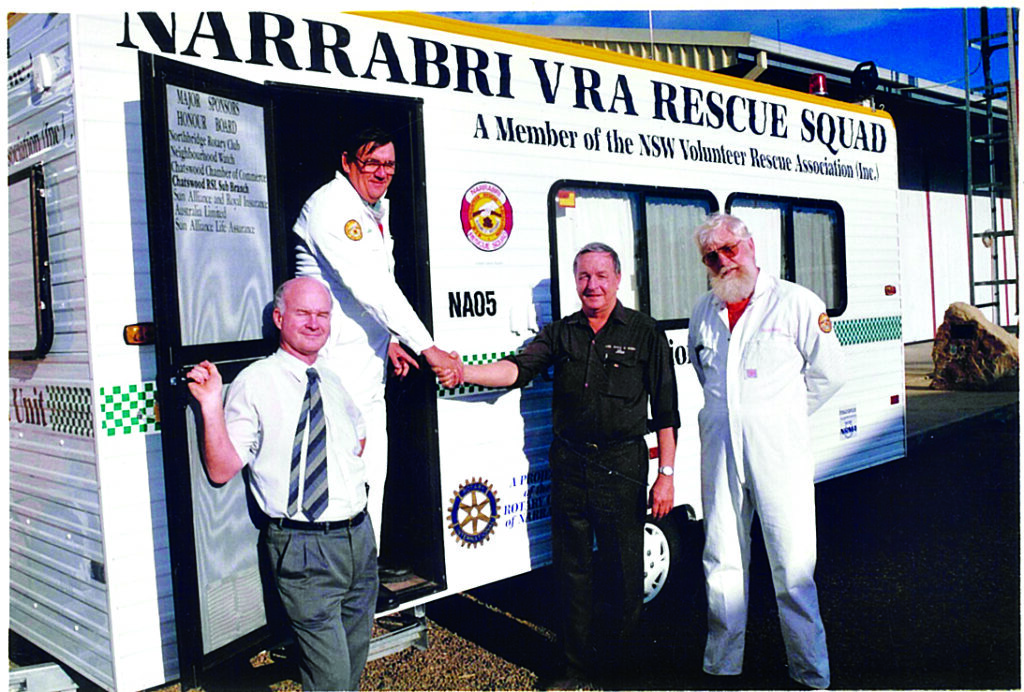 The VRA receiving its new van in the 1980s. Pictured, Dr Kerry Moroney, John Hardgrave, Len Hall and Harvey Black.
