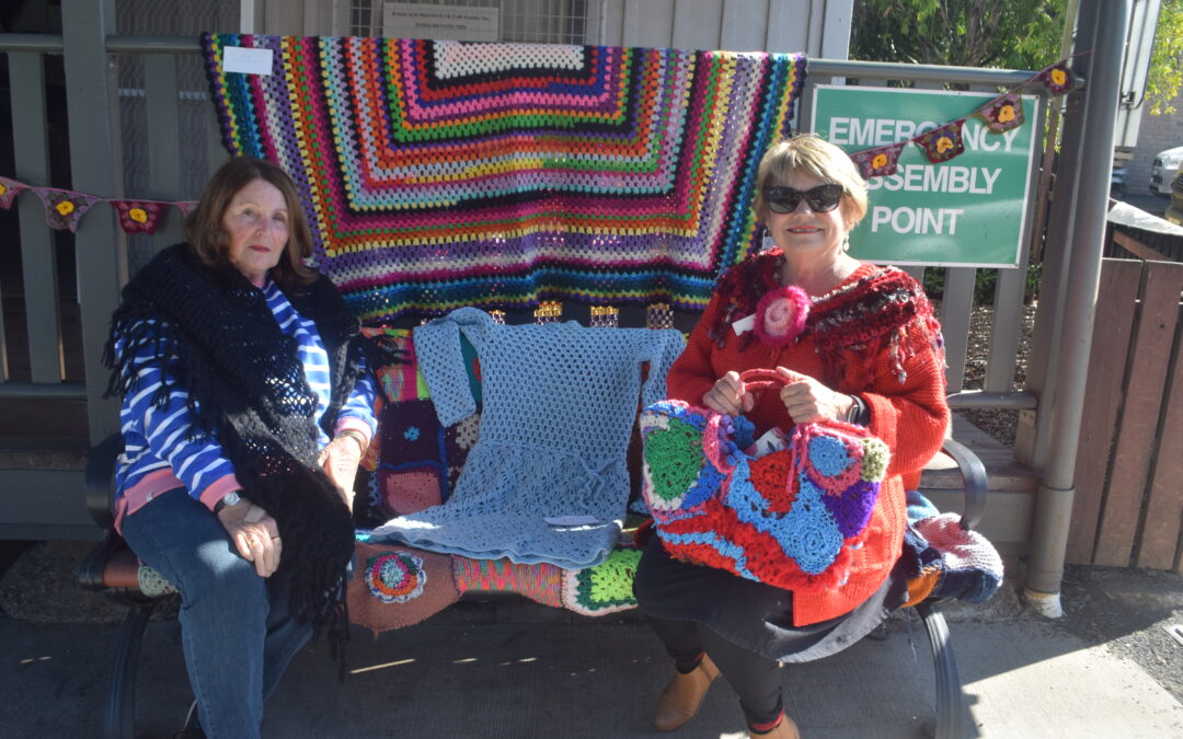 First yarn bombing of season at Narrabri Craft Shop